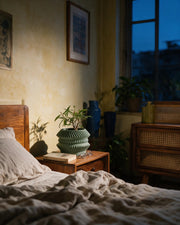 Disc Stack Planter – at night on a bedside table