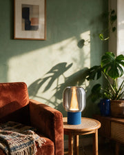 Dome Rib Mini Lamp – on a side table at golden hour