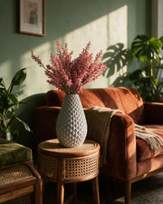 Dragon Scale Vase – on a side table at golden hour