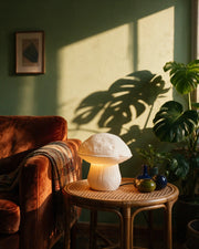 Edulis Fungus Lamp – on a side table at golden hour