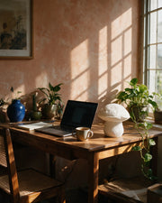 Edulis Fungus Lamp – on a work desk in morning sun