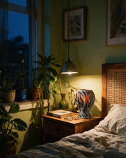 Ember Web Planter – at night on a bedside table