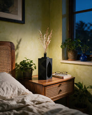 Facet Block Vase – at night on a bedside table