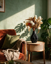 Facet Fin Vase – on a side table at golden hour