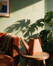 Facet Watering Can – on a side table at golden hour