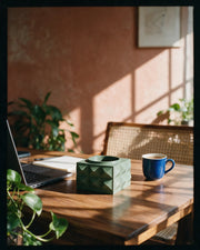 Faceted Cube Planter – on a work desk in morning sun