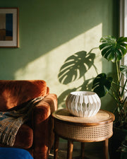 Faceted Lantern Orchid Planter – on a side table at golden hour