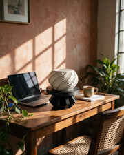 Faceted Plinth Plant Stand – on a work desk in morning sun