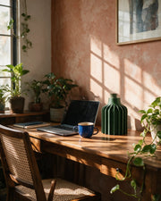Fin Column Vase – on a work desk in morning sun