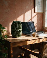 Fin Drum Vase – on a work desk in morning sun
