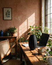 Fin Oval Vase – on a work desk in morning sun