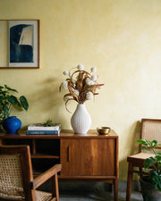 Fine Rib Teardrop Vase – styled on a console