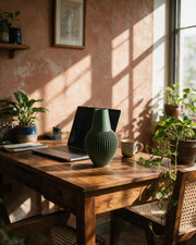 Fine Rib Vase – on a work desk in morning sun