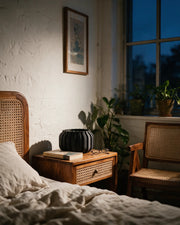 Fine Slat Orchid Planter – at night on a bedside table