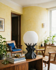 Flame Globe Table Lamp – styled on a console