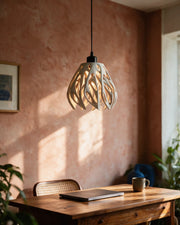 Flame Petal Pendant Light – on a work desk in morning sun