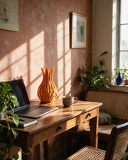 Flame Petal Vase – on a work desk in morning sun