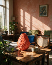 Flame Swirl Vase – on a work desk in morning sun