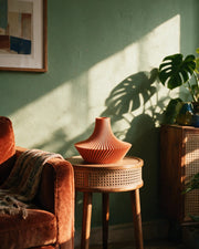 Flared Pleat Vase – on a side table at golden hour