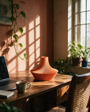 Flared Pleat Vase – on a work desk in morning sun