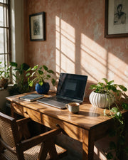 Fluted Bowl Planter – on a work desk in morning sun