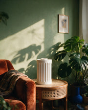 Fluted Column Vase – on a side table at golden hour