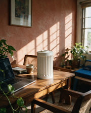 Fluted Column Vase – on a work desk in morning sun