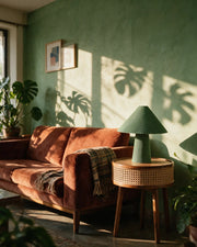Fluted Mushroom Table Lamp – on a side table at golden hour