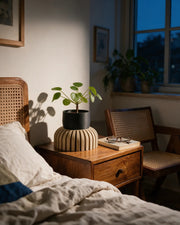 Fluted Riser Planter – at night on a bedside table