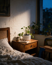 Fluted Taper Planter – at night on a bedside table