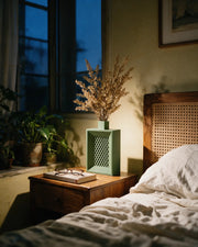 Frame Lattice Vase – at night on a bedside table