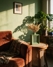 Frame Lattice Vase – on a side table at golden hour