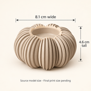 Size guide — Source model: 8.1 cm wide × 4.6 cm tall. Final print size pending. AI concept illustration.