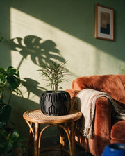 Heart Slat Planter – on a side table at golden hour
