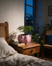 Heart Stud Planter – at night on a bedside table