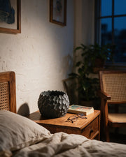 Hex Dimple Planter – at night on a bedside table