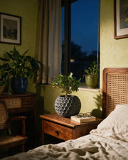 Hex Globe Planter – at night on a bedside table