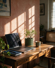 Hex Weave Planter – on a work desk in morning sun