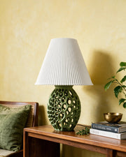 Honeycomb Base Table Lamp – styled on a console