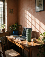 Honeycomb Cylinder Vase – on a work desk in morning sun