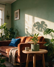 Knurl Column Planter – on a side table at golden hour