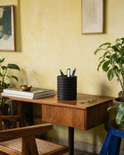 Knurl Pen Cup – styled on a console