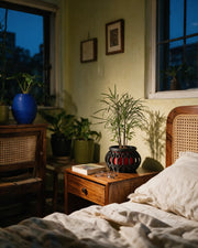 Lantern Hybrid Planter – at night on a bedside table