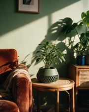 Lattice Bud Planter – on a side table at golden hour