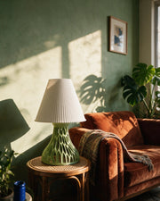 Lattice Cone Table Lamp – on a side table at golden hour
