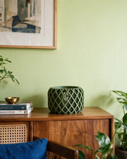 Lattice Drum Orchid Planter – styled on a console