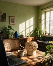 Lattice Globe Planter – on a work desk in morning sun