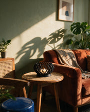 Lattice Tealight Holder – on a side table at golden hour