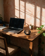 Lattice Tealight Holder – on a work desk in morning sun