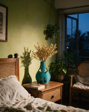 Lattice Window Vase – at night on a bedside table